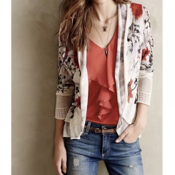 Anthropologie's Knitted & Knotted brand Floral, Brushstrokes Cardigan Sweater - Picture 1 of 10